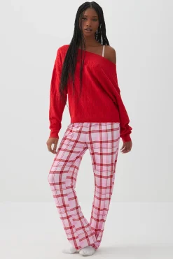 Off Shoulder Cable Knit Lounge Sweater