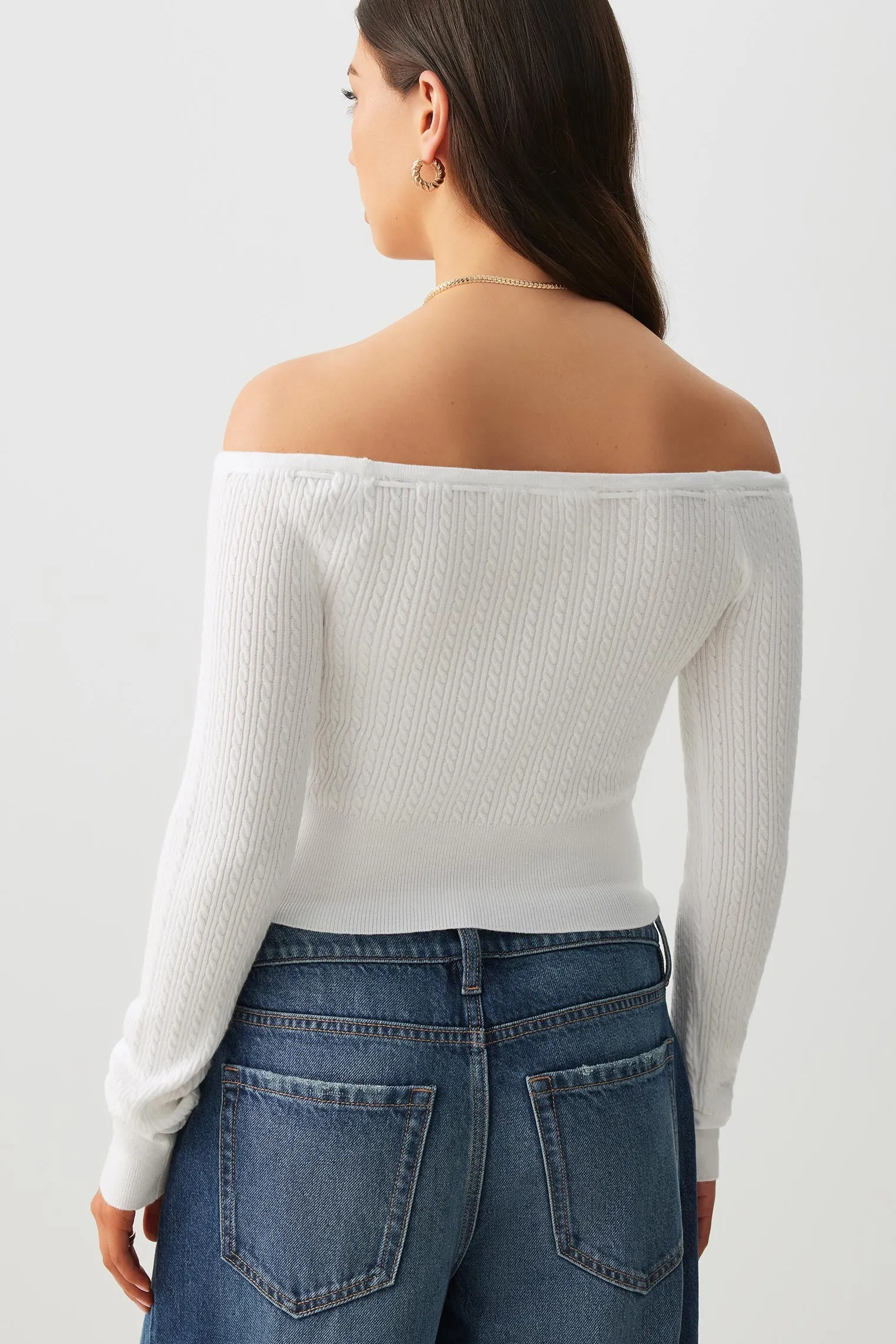 Off Shoulder Cable Knit Sweater