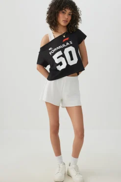 Off Shoulder Crop Formula 1 T-shirt