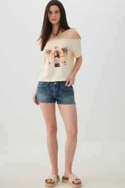 Off Shoulder Crop Graphic T-shirt