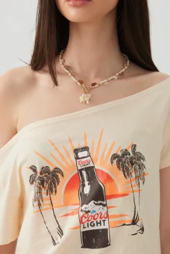 Off Shoulder Crop Graphic T-shirt