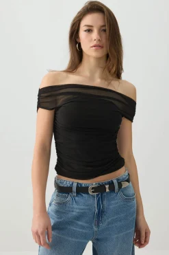 Off Shoulder Mesh Top