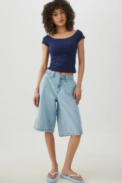 Off Shoulder Rib Crop Top