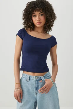 Off Shoulder Rib Crop Top