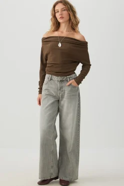 Off Shoulder Textured Knit Top