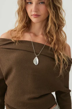 Off Shoulder Textured Knit Top