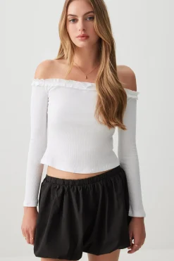 Off Shoulder Top with Ruched Trim