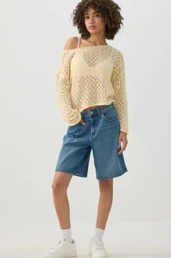 Open Knit Boat Neck Sweater