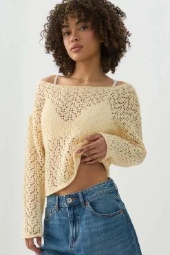 Open Knit Boat Neck Sweater