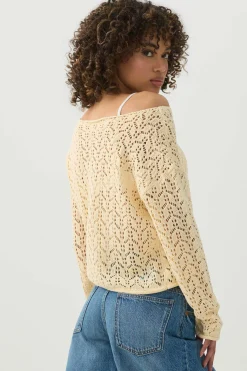 Open Knit Boat Neck Sweater