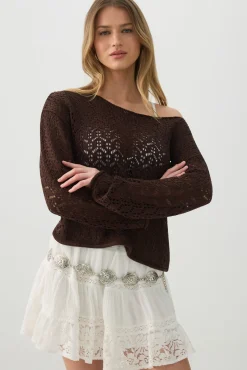 Open Knit Boat Neck Sweater