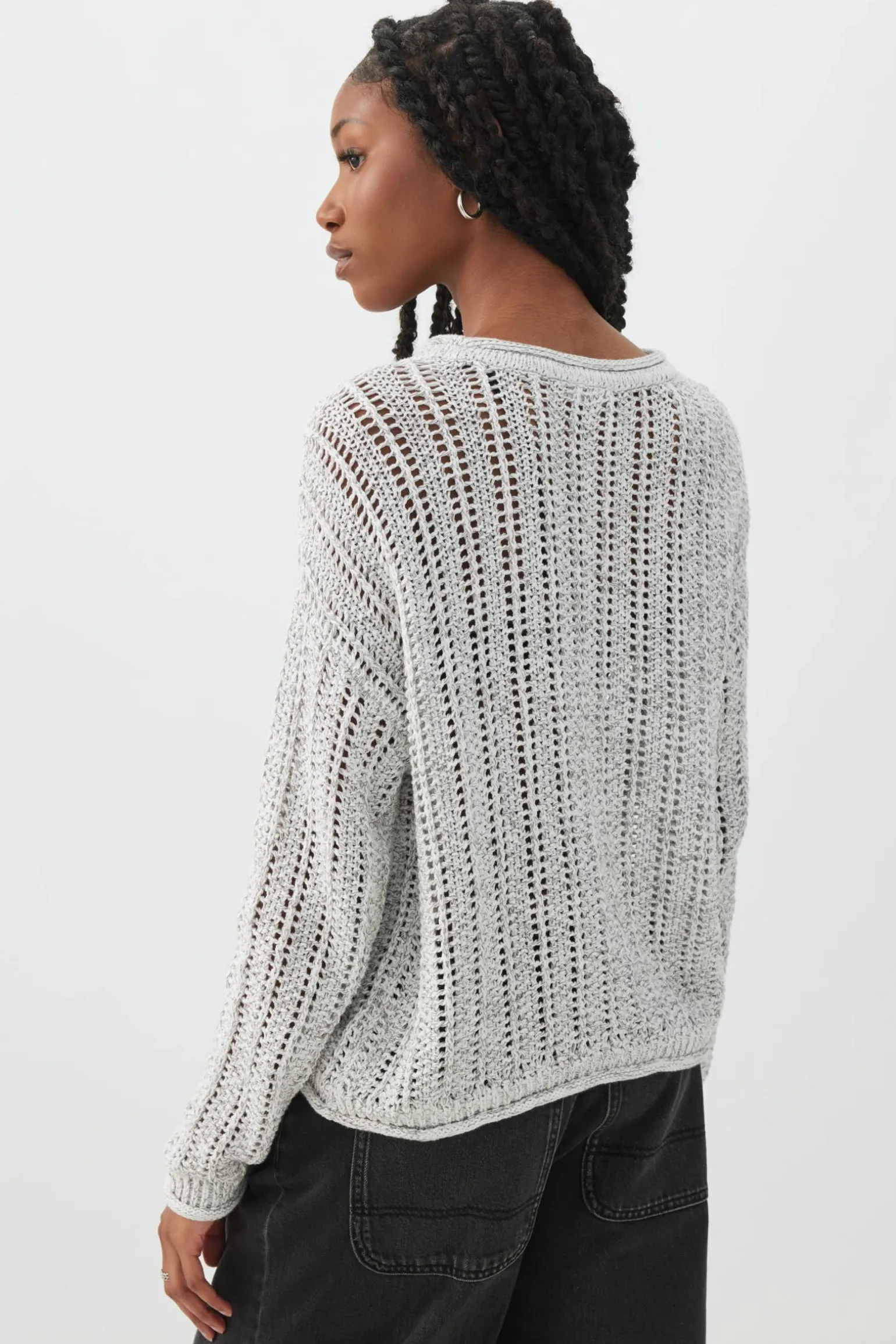 Open Stitch Crew Neck Sweater