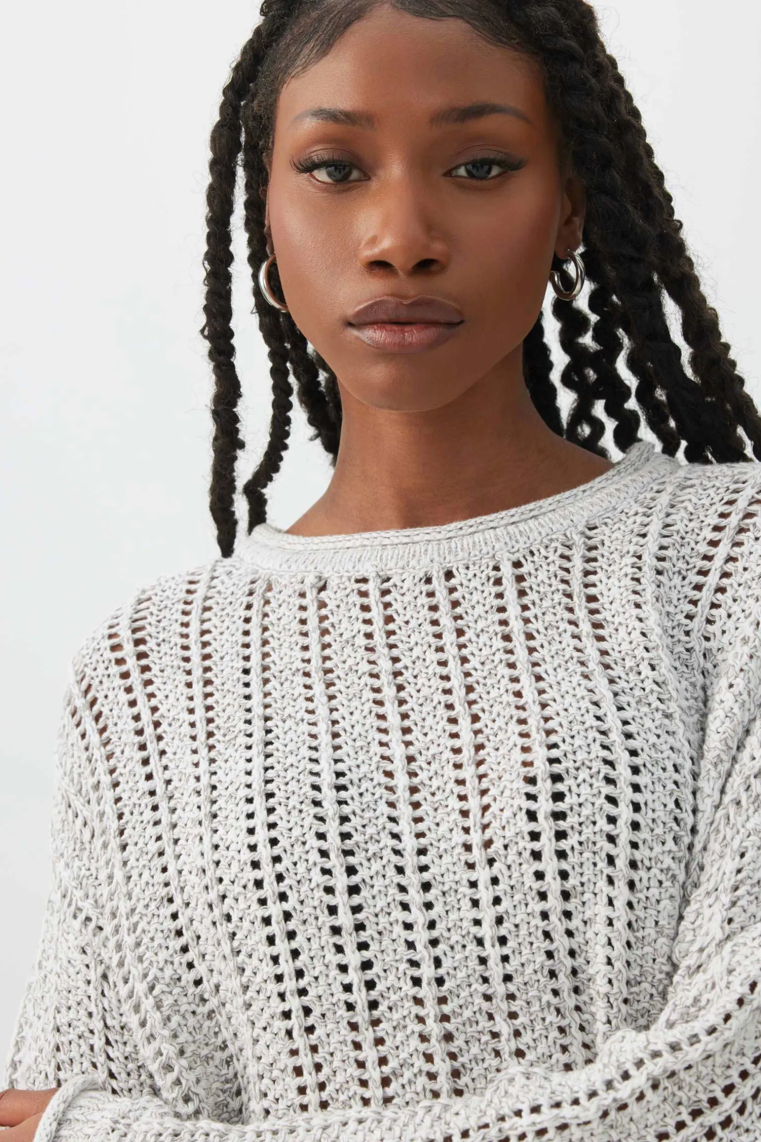 Open Stitch Crew Neck Sweater