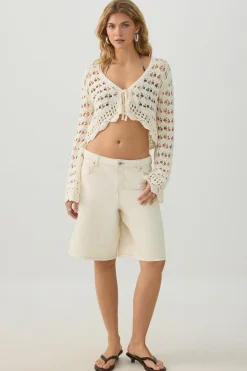 Open Stitch Tie Front Cardigan