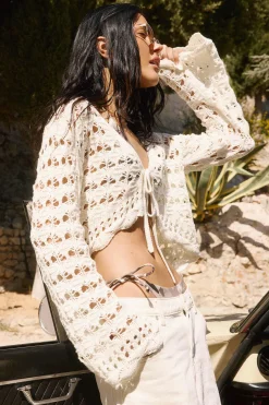 Open Stitch Tie Front Cardigan