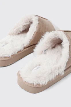 Open Toe Faux Suede Slippers
