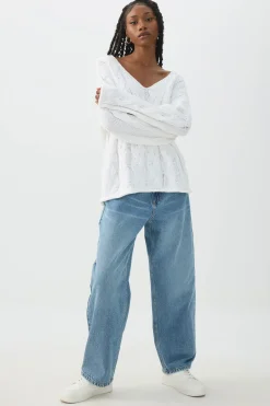 Oversized Cable Knit V-Neck Sweater