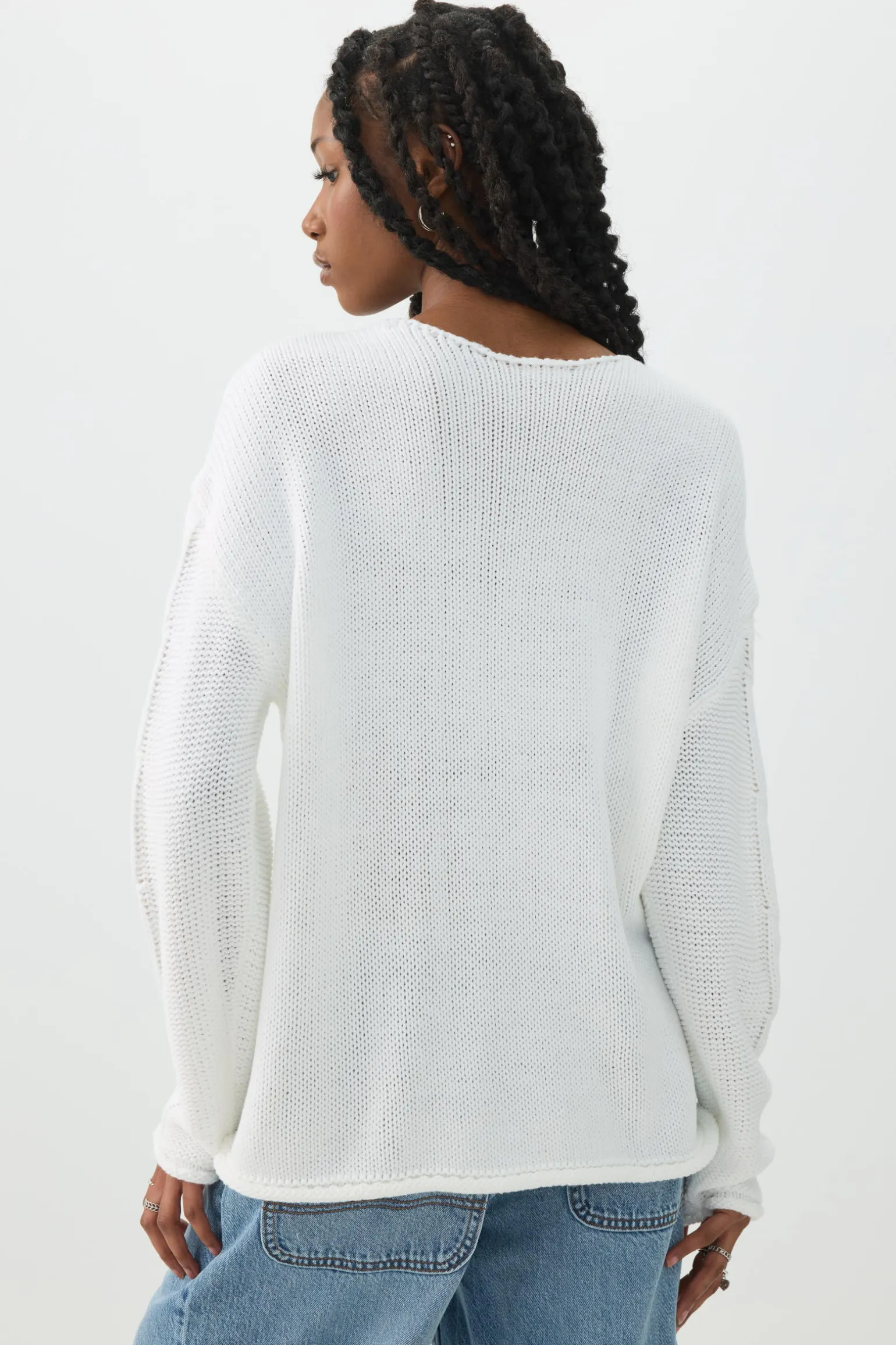 Oversized Cable Knit V-Neck Sweater