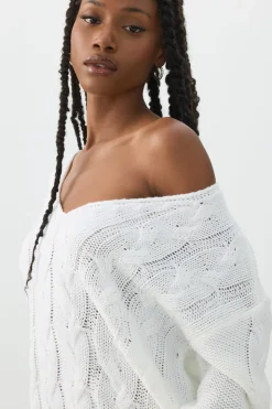 Oversized Cable Knit V-Neck Sweater