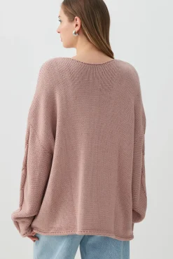 Oversized Cable Knit V-Neck Sweater