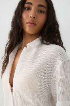 Oversized Crochet Button Up Shirt