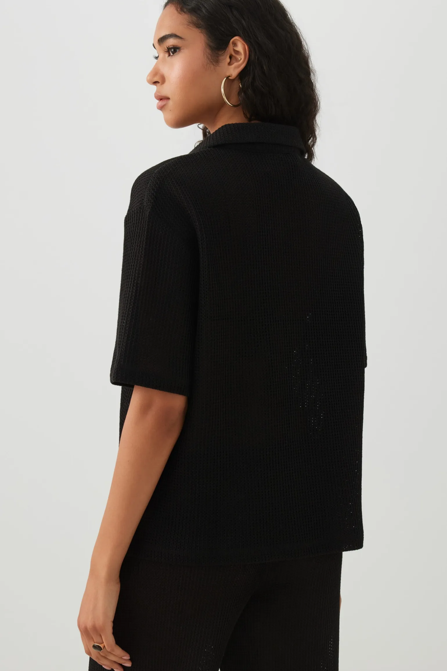 Oversized Crochet Button Up Shirt
