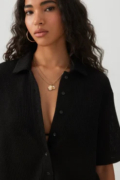 Oversized Crochet Button Up Shirt