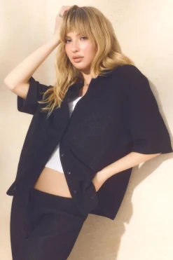 Oversized Crochet Button Up Shirt