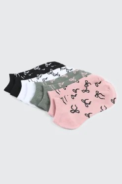 4-Pack Ankle Socks with Bow Print