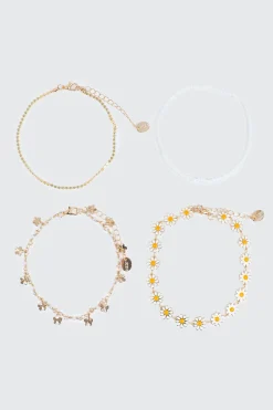 4-Pack Daisy Flower Anklets