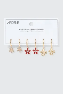 3-Pack Flower Charm Hoop Earrings