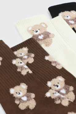3-Pack Fuzzy Bear Crew Socks