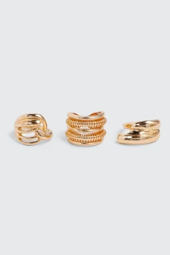 3-Pack Gold Toned Chunky Rings