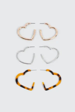 3-Pack Heart Hoop Earrings