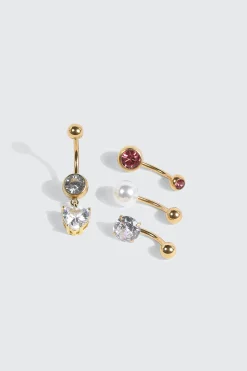 4-Pack Heart Navel Piercings