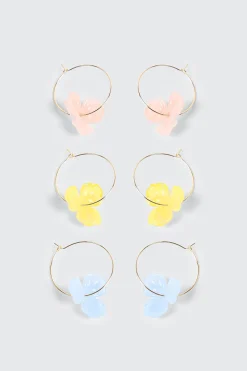 3-Pack Hibiscus Hoop Earrings