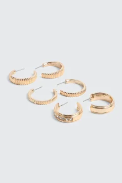 3-Pack Hoop Earrings with Crystal Accents