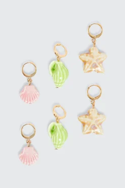 3-Pack Hoop Earrings with Drop Charm