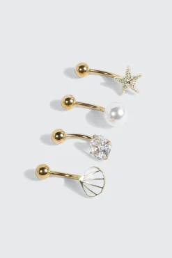 4-Pack 14k Gold Plated Ocean Navel Piercings