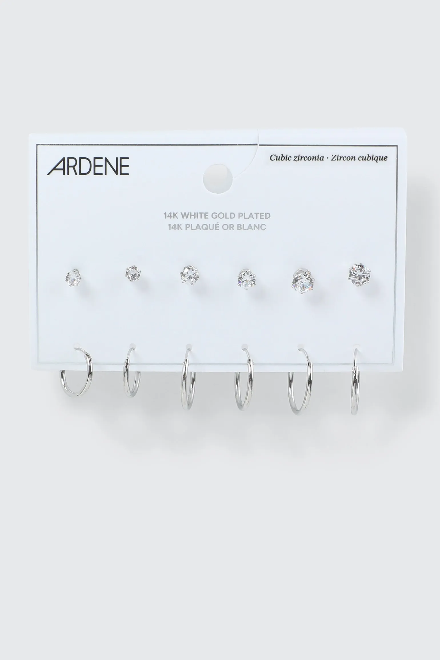 6-Pack 14K White Gold Plated Earrings