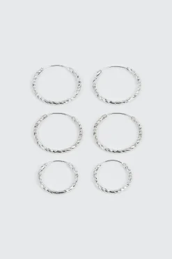 3-Pack 14K White Gold Plated Hoop Earrings