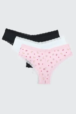 3-Pack Lace Trim Cheeky Panties