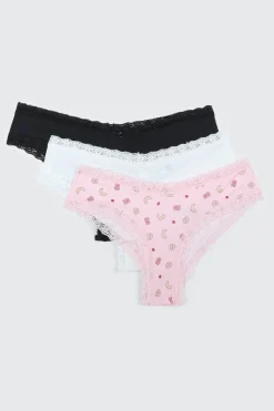 3-Pack Lace Trim Cheeky Panties
