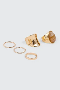5-Pack Marbled Stone Ring Set