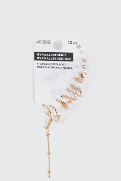 12-Pack of Gold Toned Mix Earrings