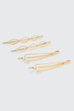 4-Pack Pearl-Embellished Cutout Hair Pins