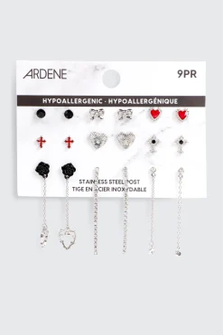 9-Pack Red & Black Earrings