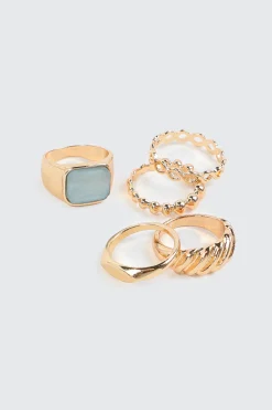 5-Pack Rings with Seafoam Stone Detail