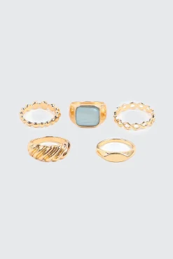 5-Pack Rings with Seafoam Stone Detail