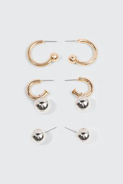 3-Pack Sphere Charm Hoop Earrings